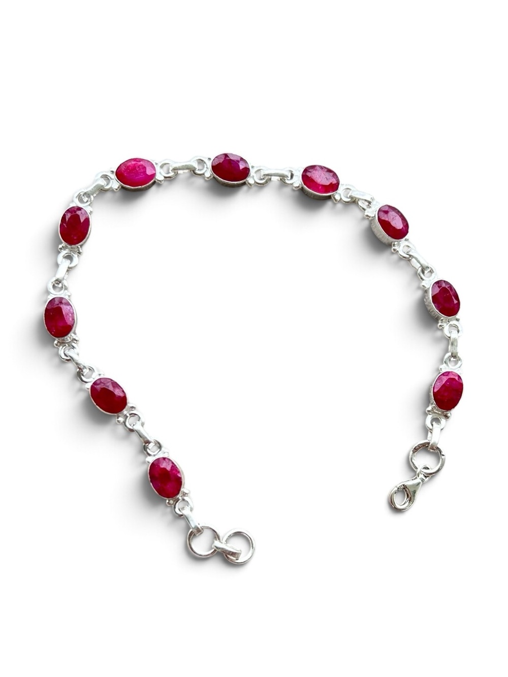 Sterling Silver Oval Ruby Link Bracelet